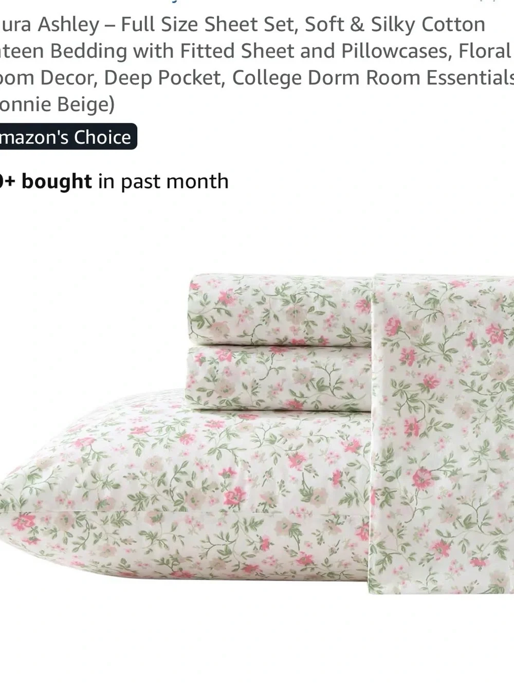 Laura Ashley Pink and Green Floral Full Sheet Set